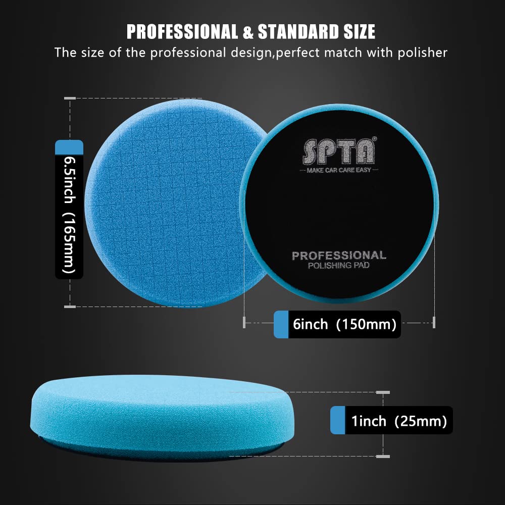 Blue Polish Pad, Buffing Polishing Pads, SPTA 3Pcs 6.5 Inch Face for 6 Inch 150mm Backing Plate Compound Buffing Sponge Pads for Car Buffer Polisher Compounding, Polishing and Waxing -FPTSS6B-3