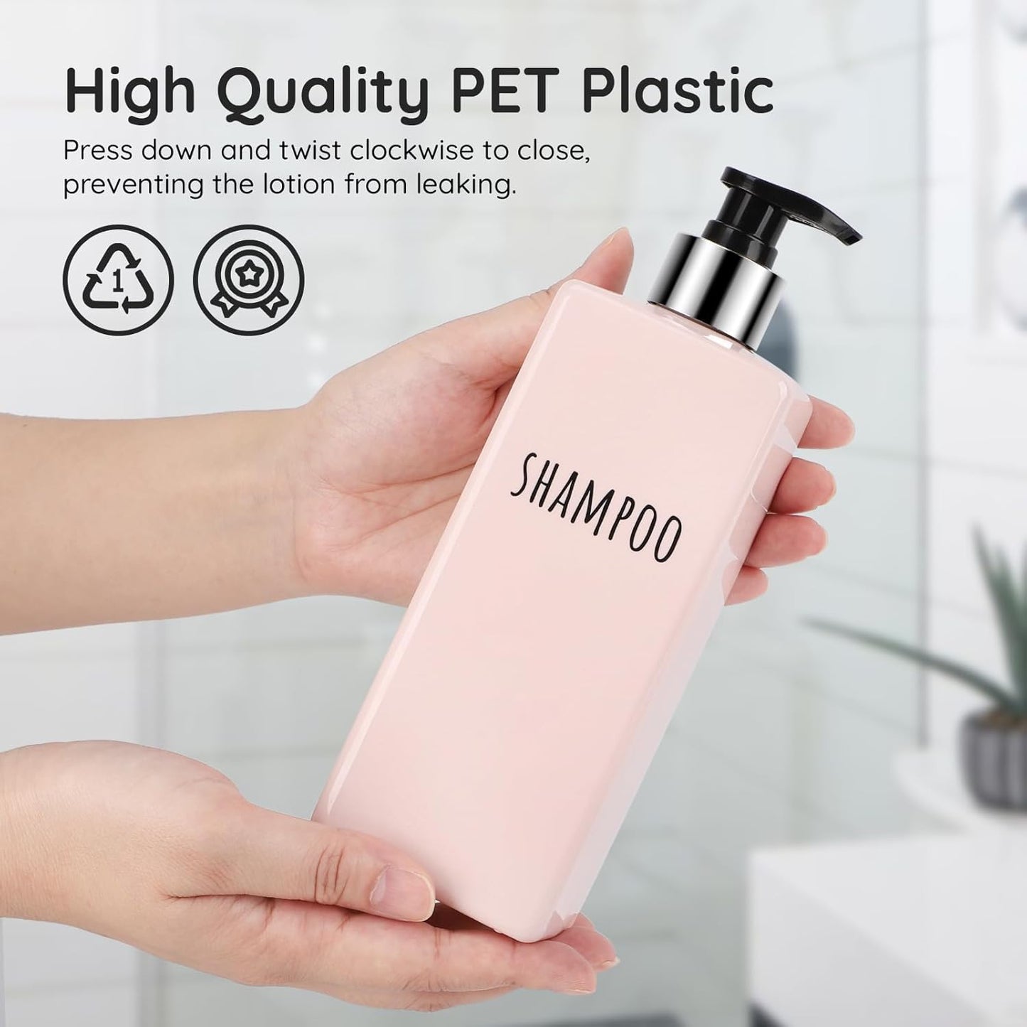 Segbeauty 16.9oz Shower Bottles Refillable, 3 Pack of Shampoo and Conditioner Bottles for Bathroom, 500ml Plastic Square Soap Dispenser Set Lotion Dispenser Empty Press Pump Bottle Pink