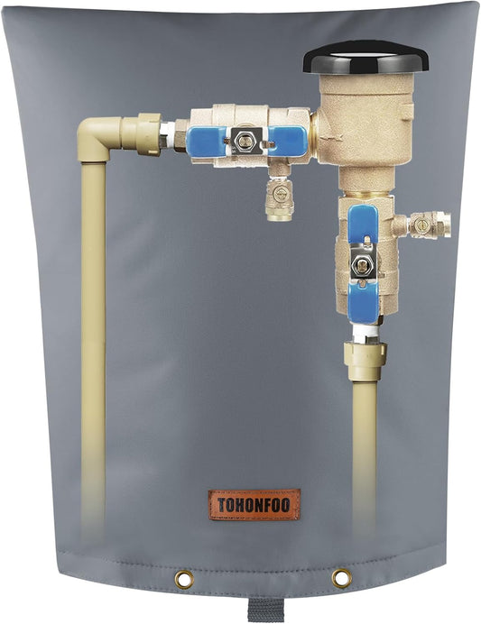 TOHONFOO Backflow Preventer Pipe Insulation Cover (5°F) - Irrigation Sprinkler Valve Insulated Pouch - Water Well Pump Cover - Sturdy 5 Layers for Winter Freeze Protection, 16" W x 20" H, Grey
