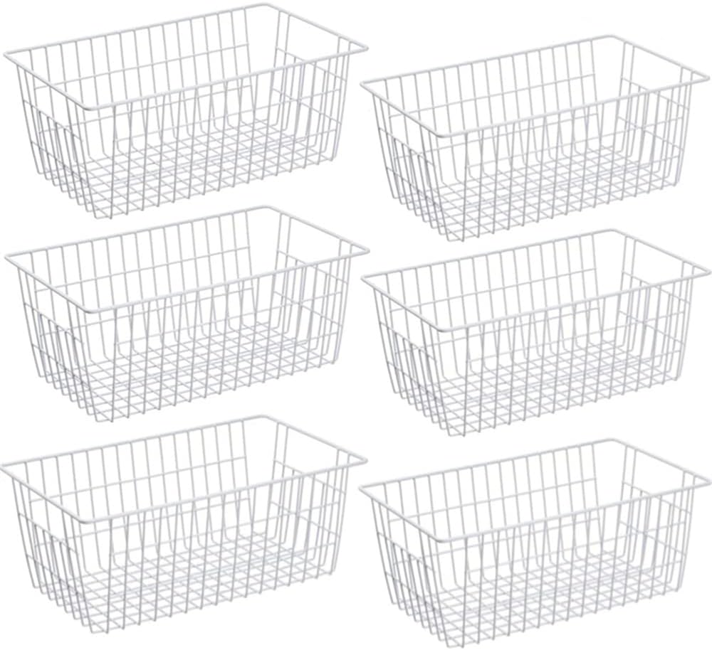 Slideep Farmhouse Freezer Baskets Organizer Storage Bins Large Organizer Baskets for Storage, Office, Bathroom, Pantry Organization Storage Bins Rack with Handles 6 Pack