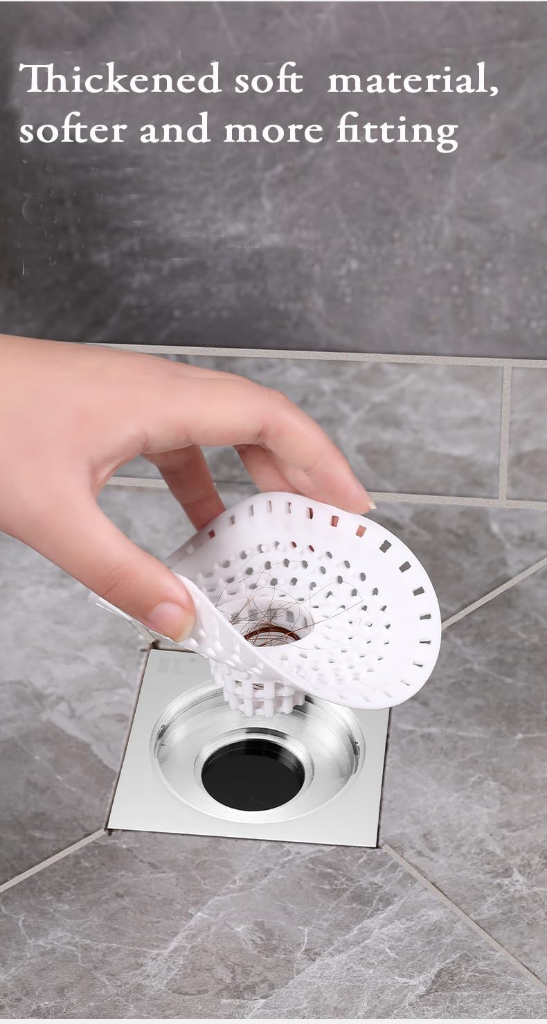 Drain Hair Catcher, Silicone Bathtub Drain Protector 2 Packs(White/Gray, Round)