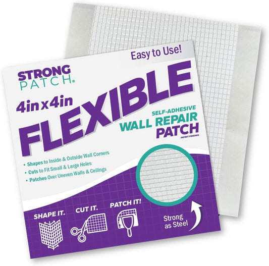 StrongPatch® 4 in. x 4 in. Flexible Self-Adhesive Wall Repair Patch (3-Pack) – Versatile, Cut-to-Fit, Easy Application for Holes, Cracks, and Corners