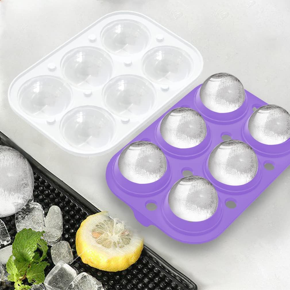 ROTTAY Ice Cube Trays (Set of 2), Sphere Ice Ball Maker with Lid & Large Square Ice Cube Maker for Whiskey, Cocktails and Homemade, Keep Drinks Chilled Purple