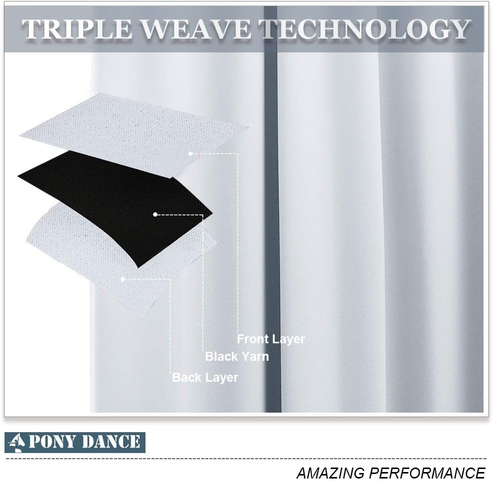 PONY DANCE Room Darkening Curtains - Ring Top Blackout Curtain Panels for Bedroom Window Treatment Drapes Home Decoration Energy Saving for Hotel, 42 x 45 inch, Greyish White, Double Panels