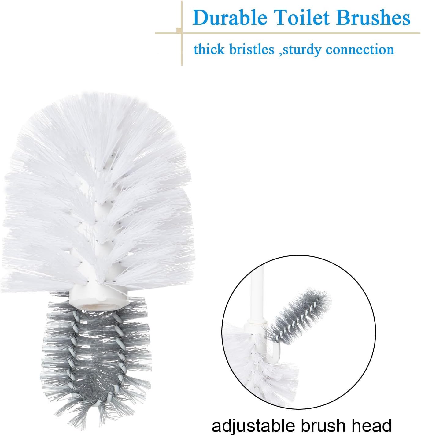2 Pack Toilet Bowl Brush Without Holder for Bathroom, Under-Rim Double Brush Head, Long Handle Household Cleaning Brushes Set (2 Pack Grey Brush Without Holder)
