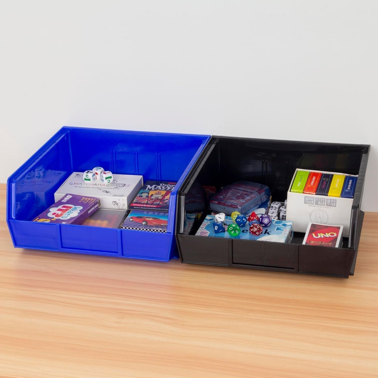 Akro-Mils 30235 AkroBins Plastic Storage Bins, Space-Saving Stackable Bins for Garage, Pantry, Craft Organization, 11" x 11" x 5", Black, 6-Pack