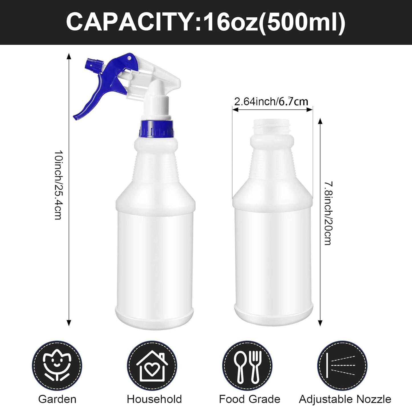 Eccliy 12 Pcs 16 Oz Plastic Spray Bottle, Adjustable Empty Reusable Sprayer for Cleaning, Planting, Water, Bathroom and Kitchen, BBQ, Commercial and Residential(Yellow, Blue,Original)