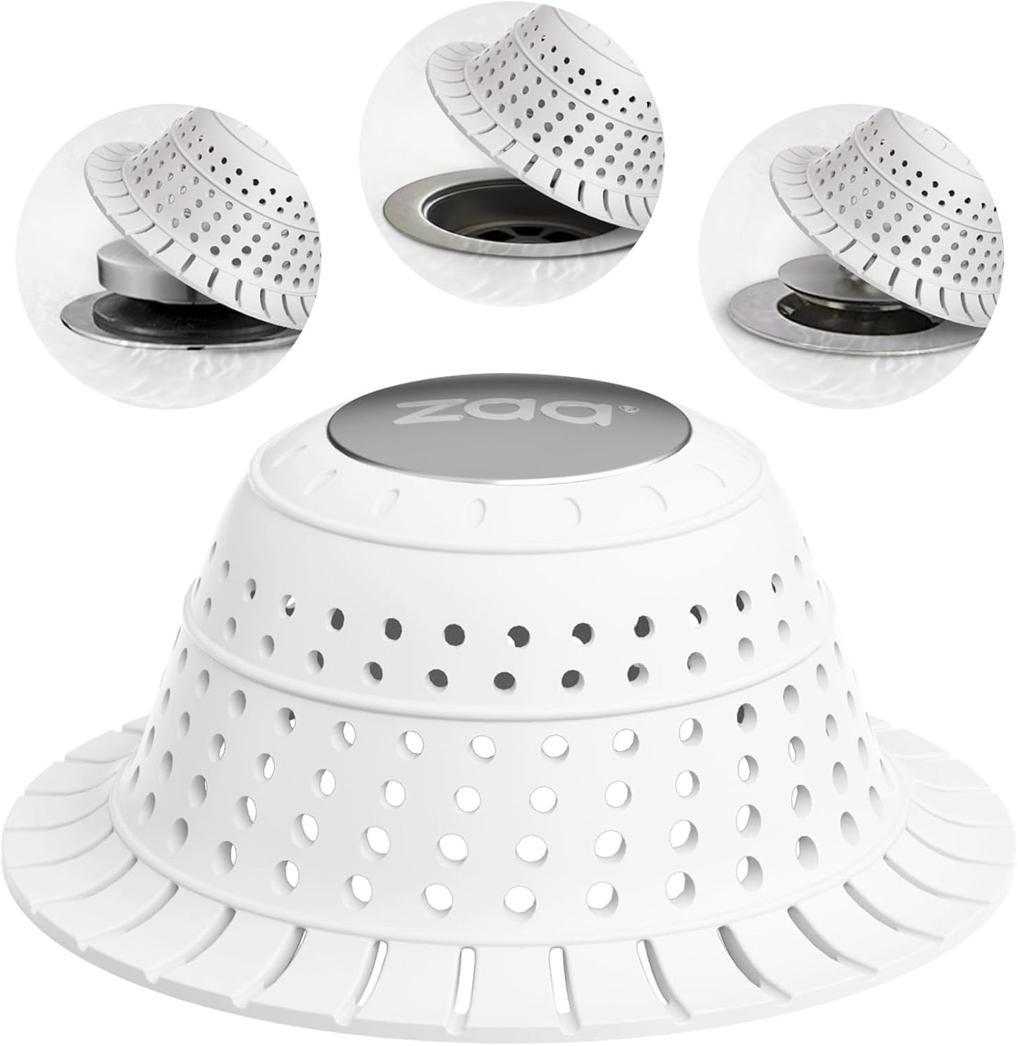 zaa Bathtub Drain Hair Catcher, Silicone Collapsible 1 Pack Drain Protector for Pop-Up and Regular Drains of Shower, Tub, Bathroom, Sink, Snow-White