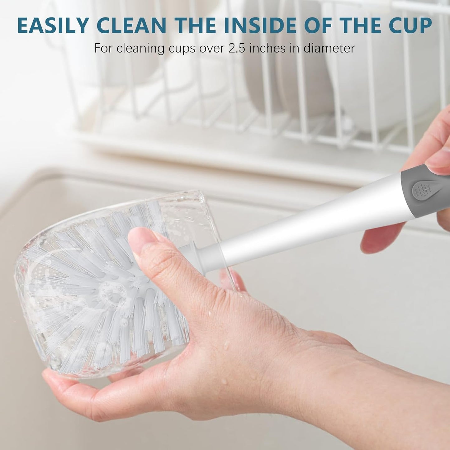 SetSail Dish Brush Set of 3 Piece, Dish Scrub Brush with Long Handle Deep Cleaning Brush with Scraper Tip for Kitchen Dishes Bottle Cup Pot Pan, Grey