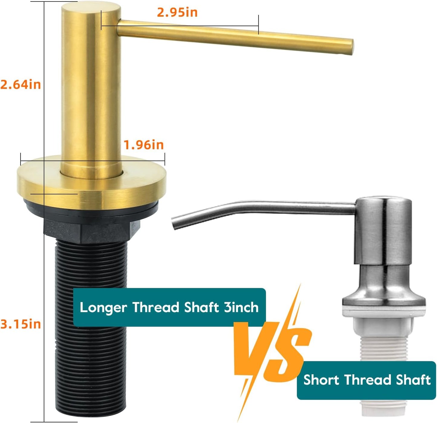 Gappo Soap Dispenser for Kitchen Sink Champagne Gold, Stainless Steel Countertop Pump, Built in Sink Soap Dispenser with 47" Extension Tube kit