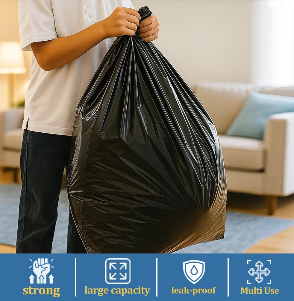 55-60 Gallon Black Trash Bags 200 Bags by RayPard Extra Large Multi-Use Heavy Duty Commercial Garbage Bags, Lawn And Leaf Bags, Outdoor Yard Waste Bag, Contractor Workshops Trash Bin Liner