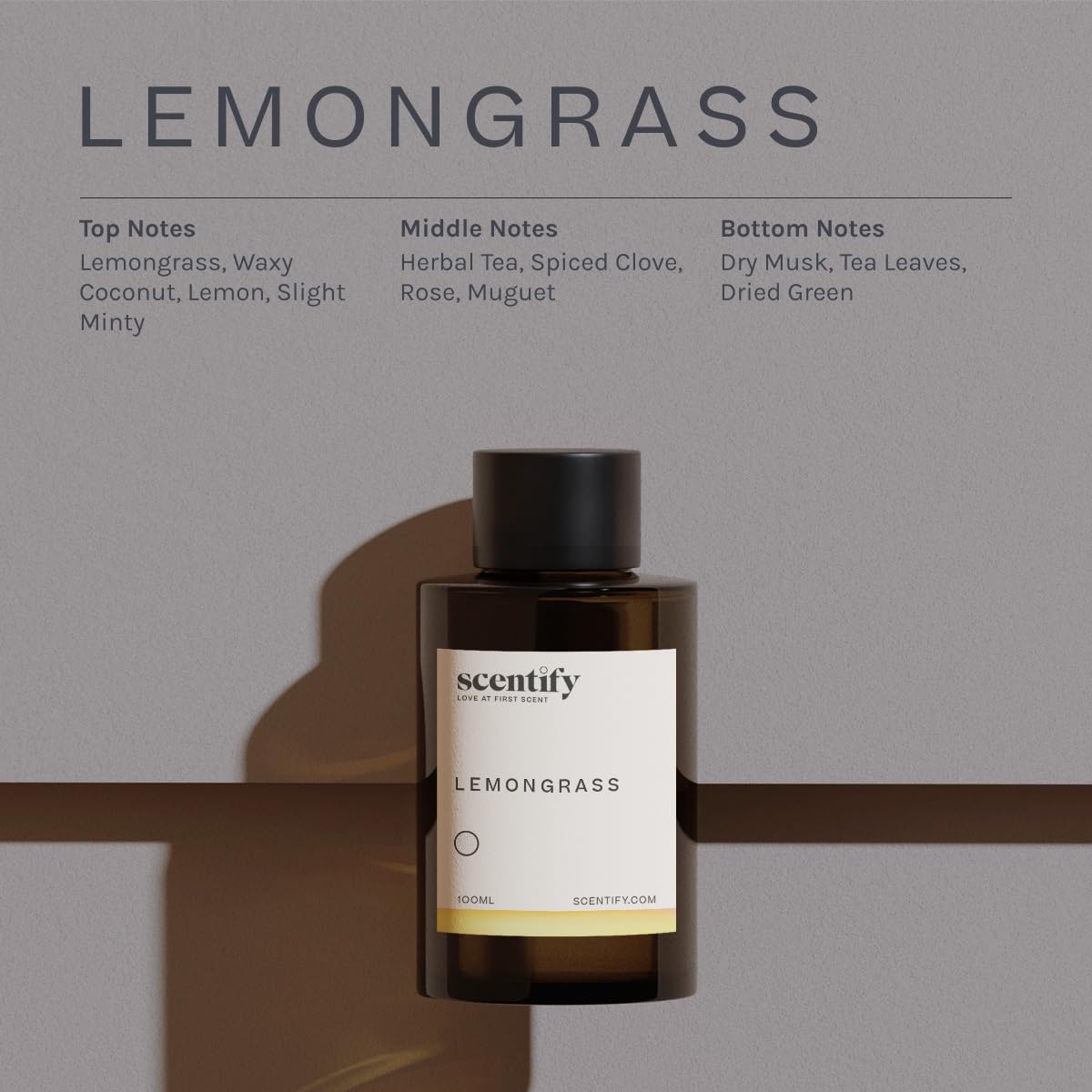 Scentify Lemongrass Aroma Oil Refill Scent for Oil Diffusers - Lemongrass, Clove, Musk Scents - Luxurious Relaxing Aromatherapy Diffuser Fragrance 100ml, 3.38 oz