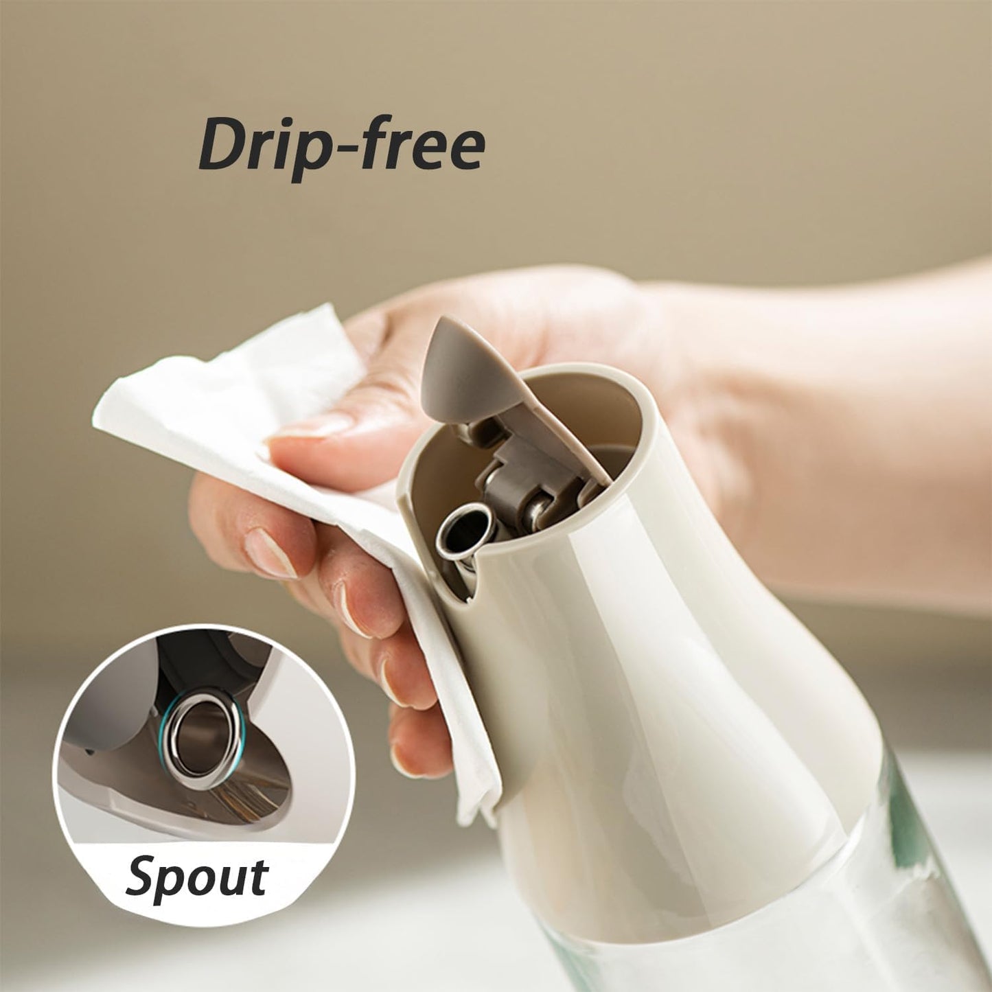 2 Pack Oil Dispenser for Kitchen, Auto Flip Non-Drip Design, Leak Proof, Oil Vinegar Dispenser Set, Glass Oil Bottle with 500ml Capacity, Warm Grey (2)