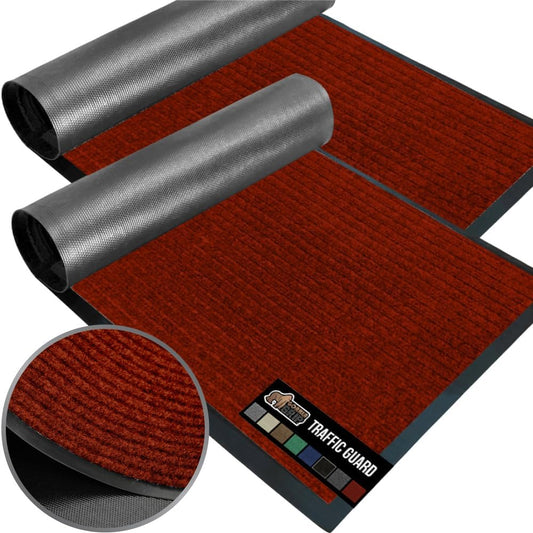 GORILLA GRIP Traffic Guard Door Mat, 2 Pack, Heavy Duty Waterproof Doormat, Commercial Office Space Welcome Mats, Stain and Fade Resistant, Low Profile, Strong Rubber Backing, 29x17, Red
