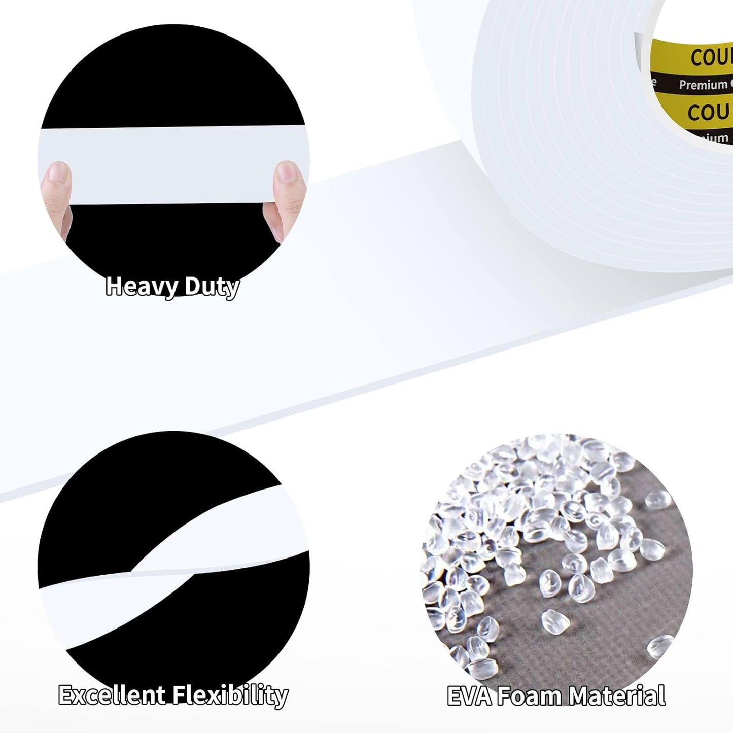 2 Pack Foam Tape 1.77inX16.4FT Sealing Strip Foam Pad Sponge Tape Window Weatherproof, Self-Adhesive Insulation Sealing White