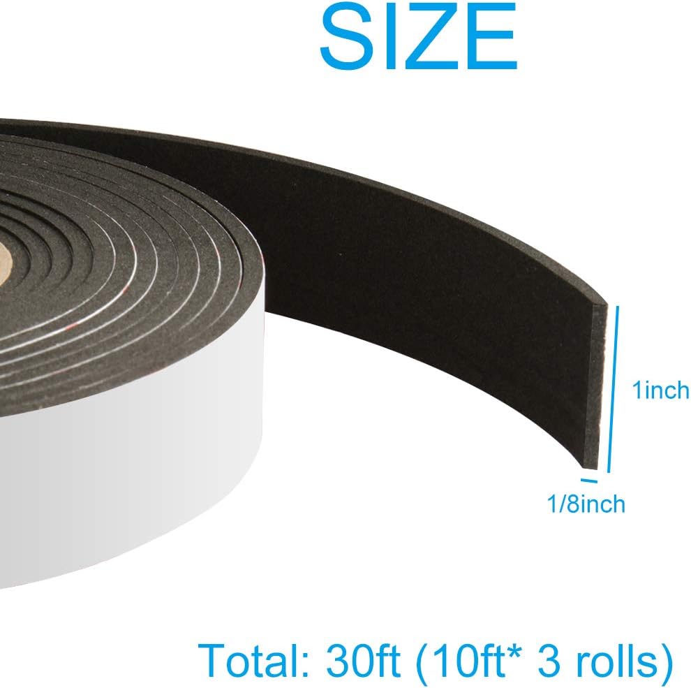 Foam Tape Weather Stripping Window Seal,1"Wx1/8"T High Density Seal Strip,Adhesive Closed Cell Weather Strip(Total 30FT,Black)