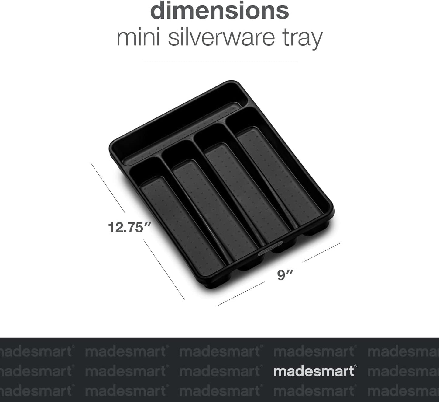 madesmart Classic Mini Silverware Tray Soft Grip, Non-Slip Kitchen Drawer, Multi-Purpose Home Organization, BPA Free, 5 Compartments, Carbon