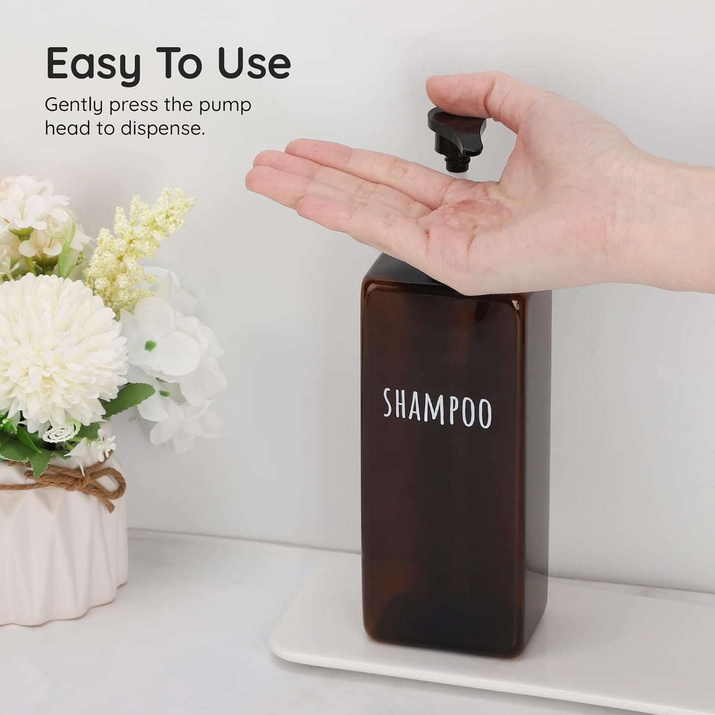 Segbeauty Shampoo and Conditioner Dispenser, 3 Packs 16.9oz Refillable Bathroom Soap Dispenser Set, 500ml Plastic Square Shower Press Pump Bottles Liquid Lotion Dispenser for Kitchen Sink Amber