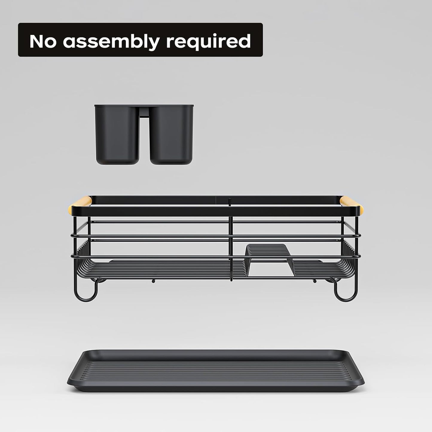 Dish Racks for Kitchen Counter: Wooden Handles, Thickened Metal, No Assembly. Small Dish Drying Rack: Ideal for Small Households. Drying Rack Kitchen: Black