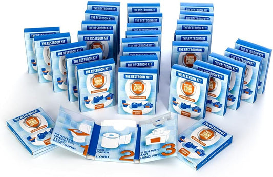 The Restroom Kit Great for Travel (30-Pack) Portable Disposable Oversized Toilet Seat Cover, 3ft 3Ply Toilet Paper, Hand & Flushable Tush Wipe