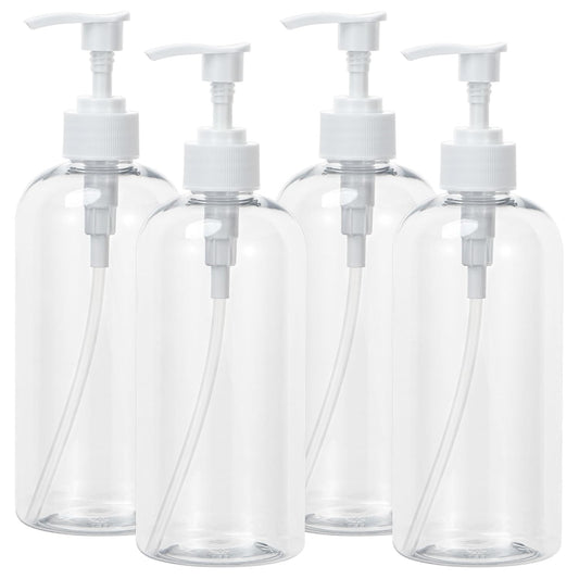 Yebeauty Plastic Pump Bottle, 4 Pack 17oz/500ml Stylish Shampoo Bottles Refillable Hand Soap Dish Soap Dispenser with Press for Massage Oil, Liquid Hand, Clear