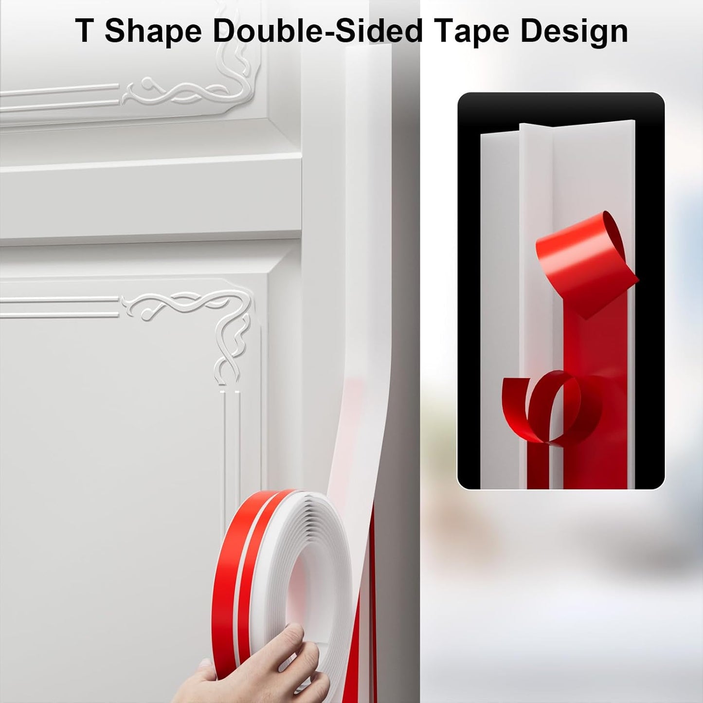 T-Shaped Door Draft Stopper, 1.37 in x 20 Ft Silicone Seal Strip for Windows Gaps, Weather Stripping Seal Strip Shower Sweep, White
