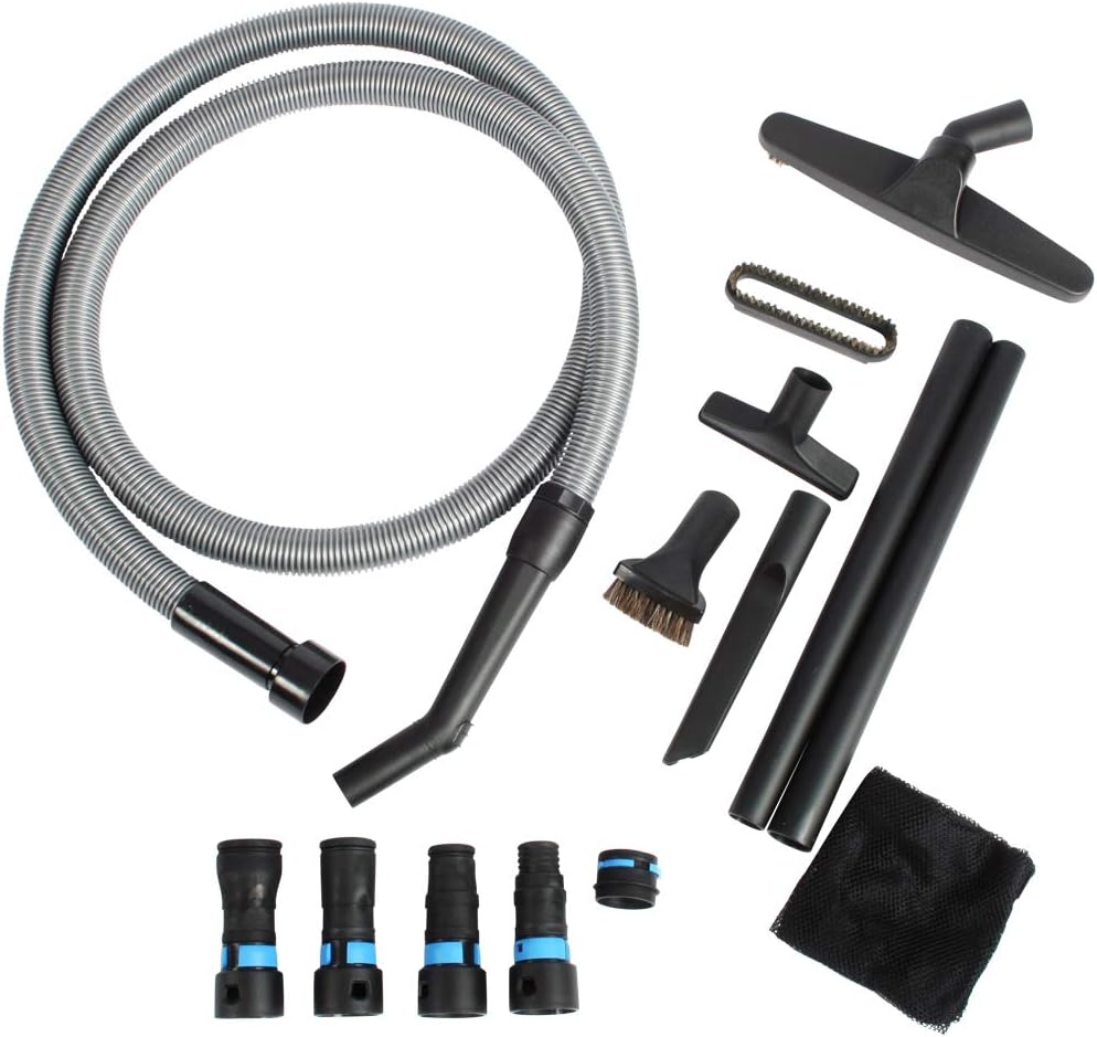 Cen-Tec Systems 95259 10 Ft. Home and Shop Vacuum Hose with Expanded Multi-Brand Power Tool Dust Collection Adapter Set and Full Attachment Kit, Black
