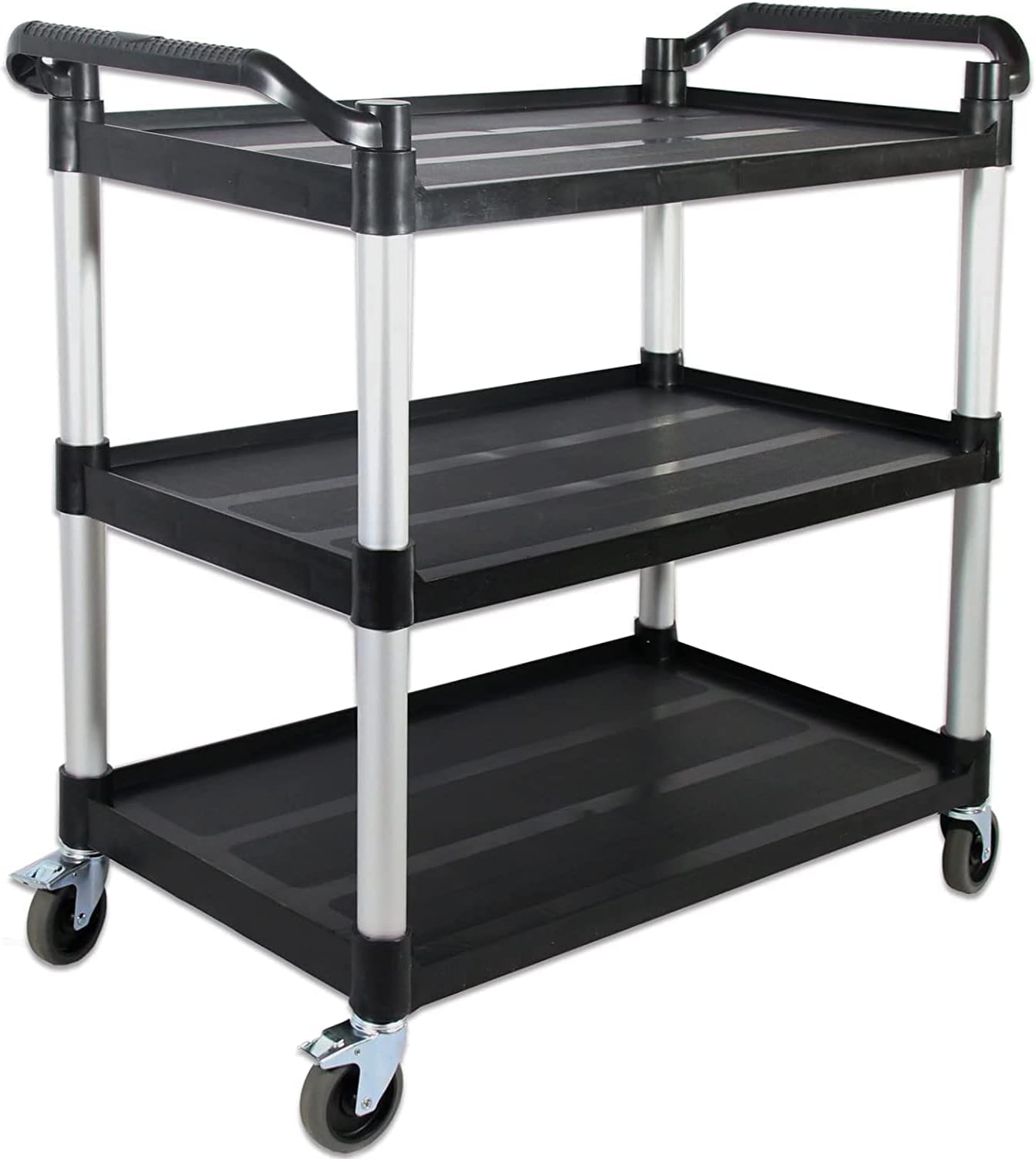 Service Cart with Wheels Lockable Large Size, Plastic Restaurant Cart Heavy Duty, Utility Commercial Cart for Office, Warehouse, Foodservice,40.1" L x 19.2" W x 38.5" H. Black (Large)