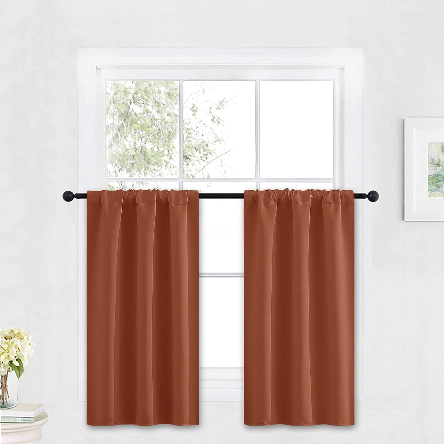 RYB HOME Bathroom Window Curtains - Super Soft Blackout Privacy Curtains for Baby Nursery Bedroom Basement Garege Workshop Kitchen Dining Living Room, W 29 x L 30, Burnt Orange, 2 Pcs