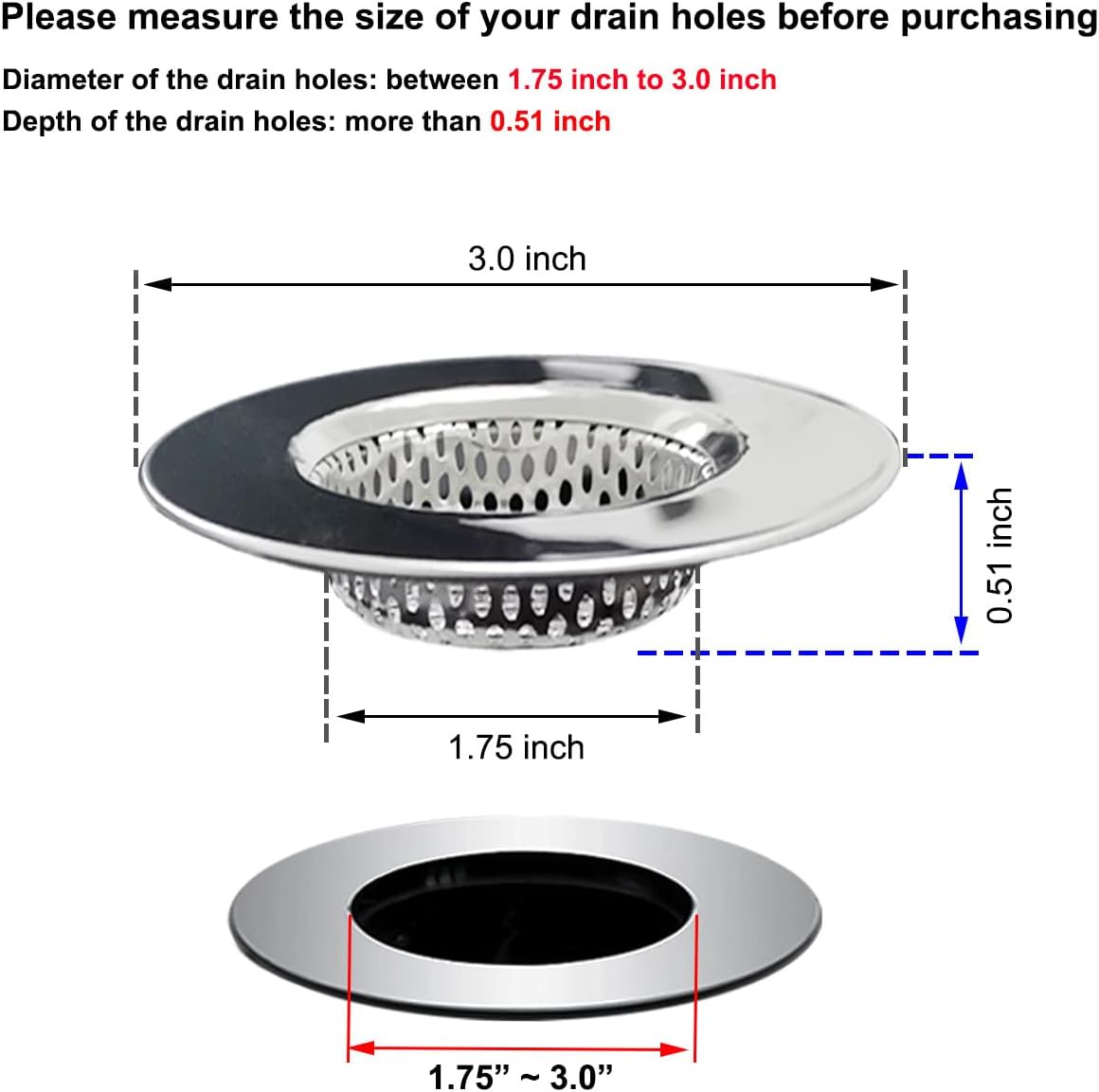 2PCS Bathtub Drain Strainers, Shower Drain Hair Catcher, Stainless Steel Drain Cover Basket for Bathroom Laundry Floor Drain, Fit for 1.75"-3.0" Drain Hole