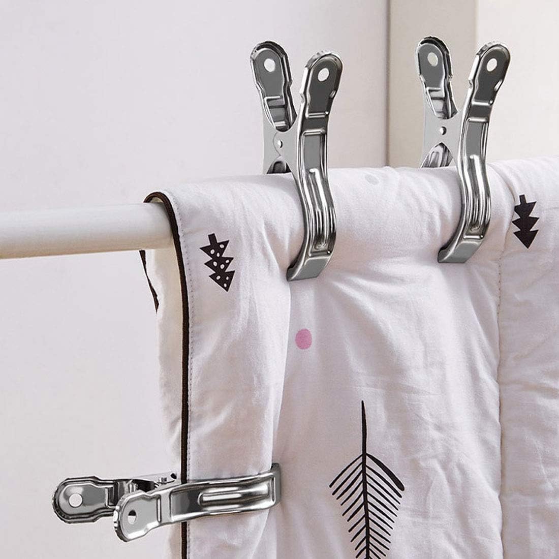 Outdoor Heavy Duty clothespins 10 Pack Large Stainless Steel Quilt Clips,Beach Towel Clips,Curtain Clamps,Rubber Tipped Metal Clothes