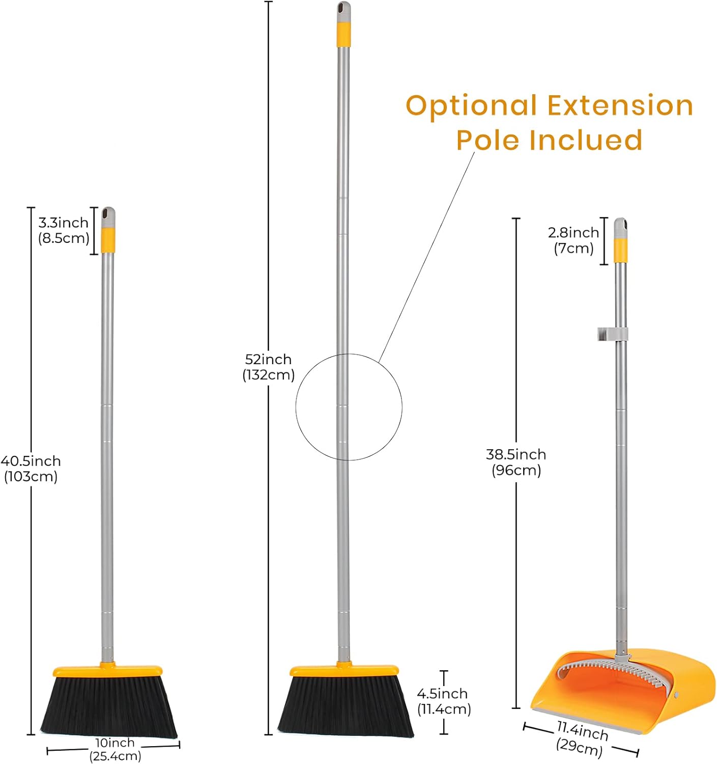 TreeLen Broom and Dustpan Set, Stand Up Broom and Dustpan for Home Cleaning