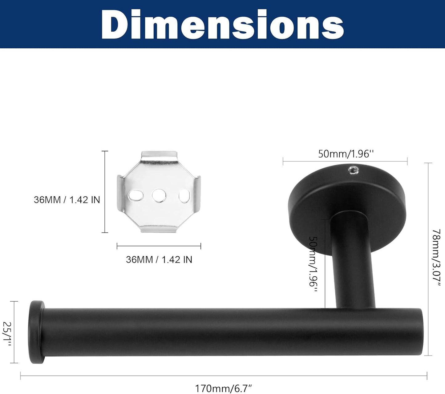 NearMoon Bathroom Toilet Paper Holder, Premium SUS304 Stainless Steel Rustproof Wall Mounted Toilet Roll Holder for Bathroom, Kitchen (2 Pack, Matte Black)