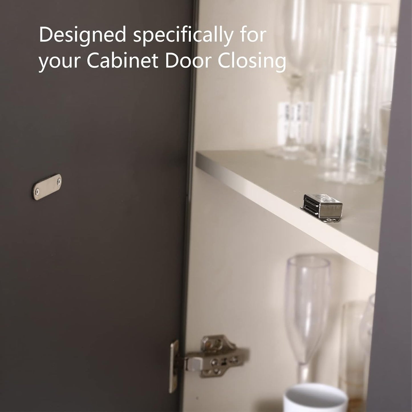 Mousike Cabinet Magnets 30lb Stainless Steel Magnetic Door Catch with Strong Magnetic for Kitchen Cupboard Wardrobe Closet Cabinet Door Drawer Latch(2.1"(Silver 4 Pack))