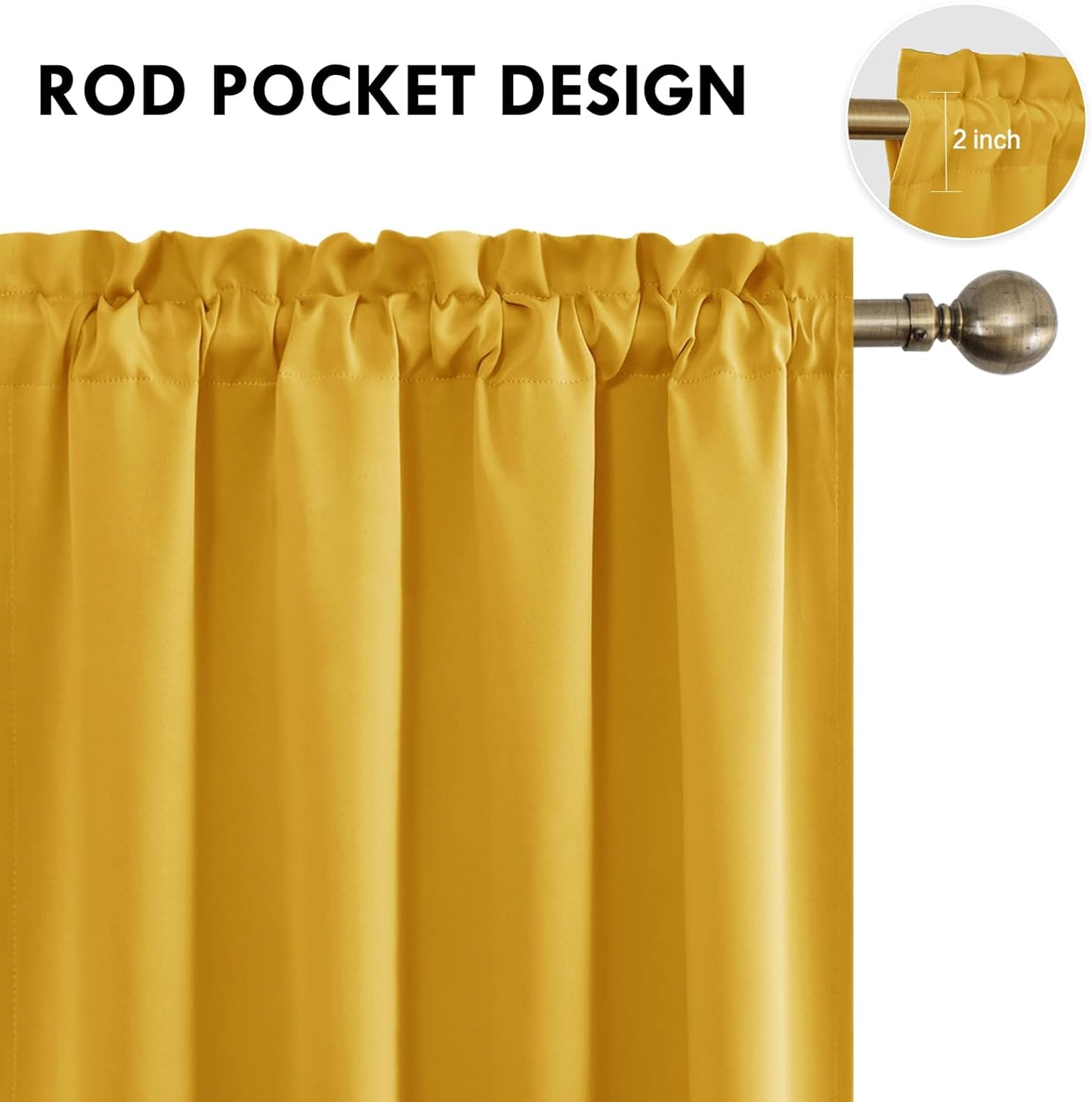 DWCN Yellow Room Darkening Blackout Curtains - Thermal Insulated Privacy Energy Saving Window Curtain Drapes 52 x 45 inch Length, Set of 2 Bedroom Living Room Curtains