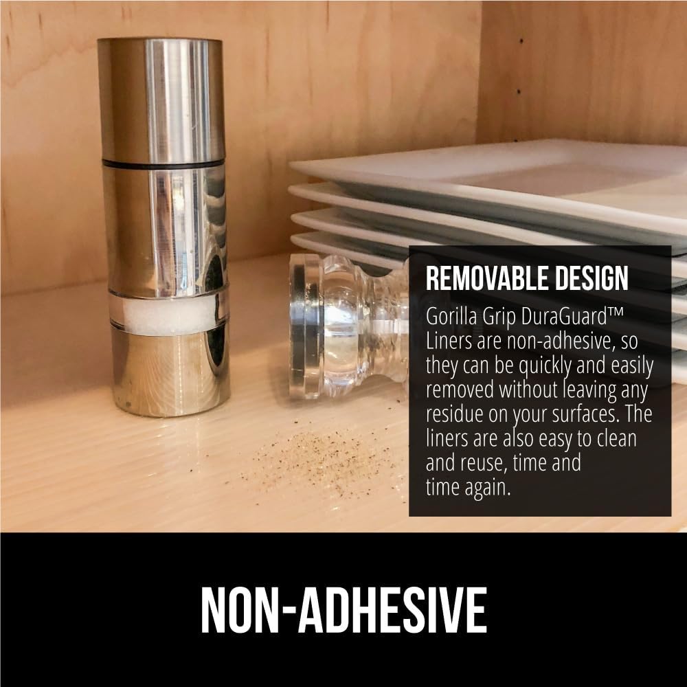 GORILLA GRIP DuraGuard Shelf Liner, 20x30 Non-Adhesive Cabinet Liners for Kitchen Drawers, Shelves, Refrigerator, Pantry Storage, Bathroom Closet, Durable Waterproof BPA Free Ribbed Plastic, Clear