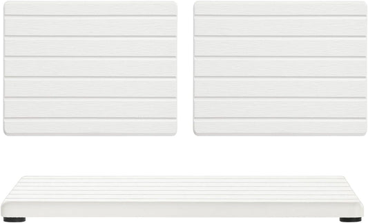 3 Pack Diatomite Stone Sink Tray, Water Absorbing Mat for Kitchen & Bathroom Counter, Quick Dry Soap Dish Makeup Vanity Caddy,Sponge Holder Organizer, White - 2pcs of 8"x 3.8" and 1pc of 3.8"x 3.8"