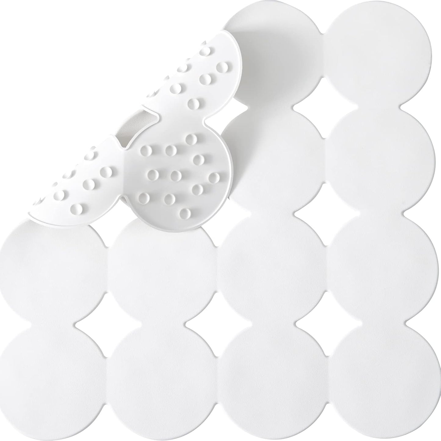 Square Shower Mat Nonslip - Rubber Bathtub Mat with Suction Cups for Inside Shower Bathroom Floor (White, 21X21”)