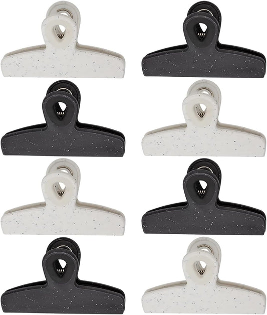 COOK WITH COLOR Bag Clips - Heavy Duty Chip Clip and Refrigerator Magnet Clips for Food Storage with Air Tight Seal Grip, Black and White, Pack of 8 Large Clips