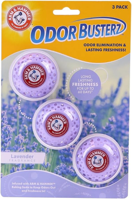 Arm & Hammer Odor Busterz Deodorizing Balls - Air Freshener and Odor Eliminator - Long-Lasting Freshness for Home, Bathroom, Closet, Gym Bags, Sports Gear and More - 3-Count, Calming Lavender Scent