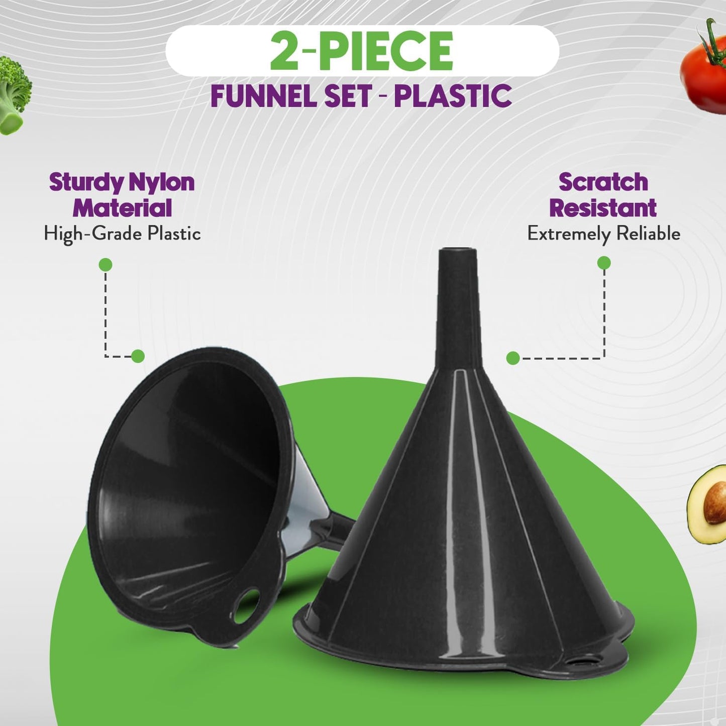 Crisp 2-Piece Funnel Set - All Purpose Funnels for Kitchen Use Filling Bottles - Durable & Dishwasher Safe Kitchen Funnel Set - Made in The USA - Black