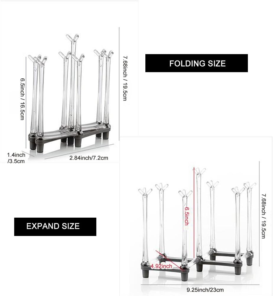 Marbrasse Retractable Cup Drying Rack, Drinking Glass and Sports Bottle Drainer Stand, Plastic Bag Dryer with Non-Slip Bottom for Kitchen Countertop, 2p