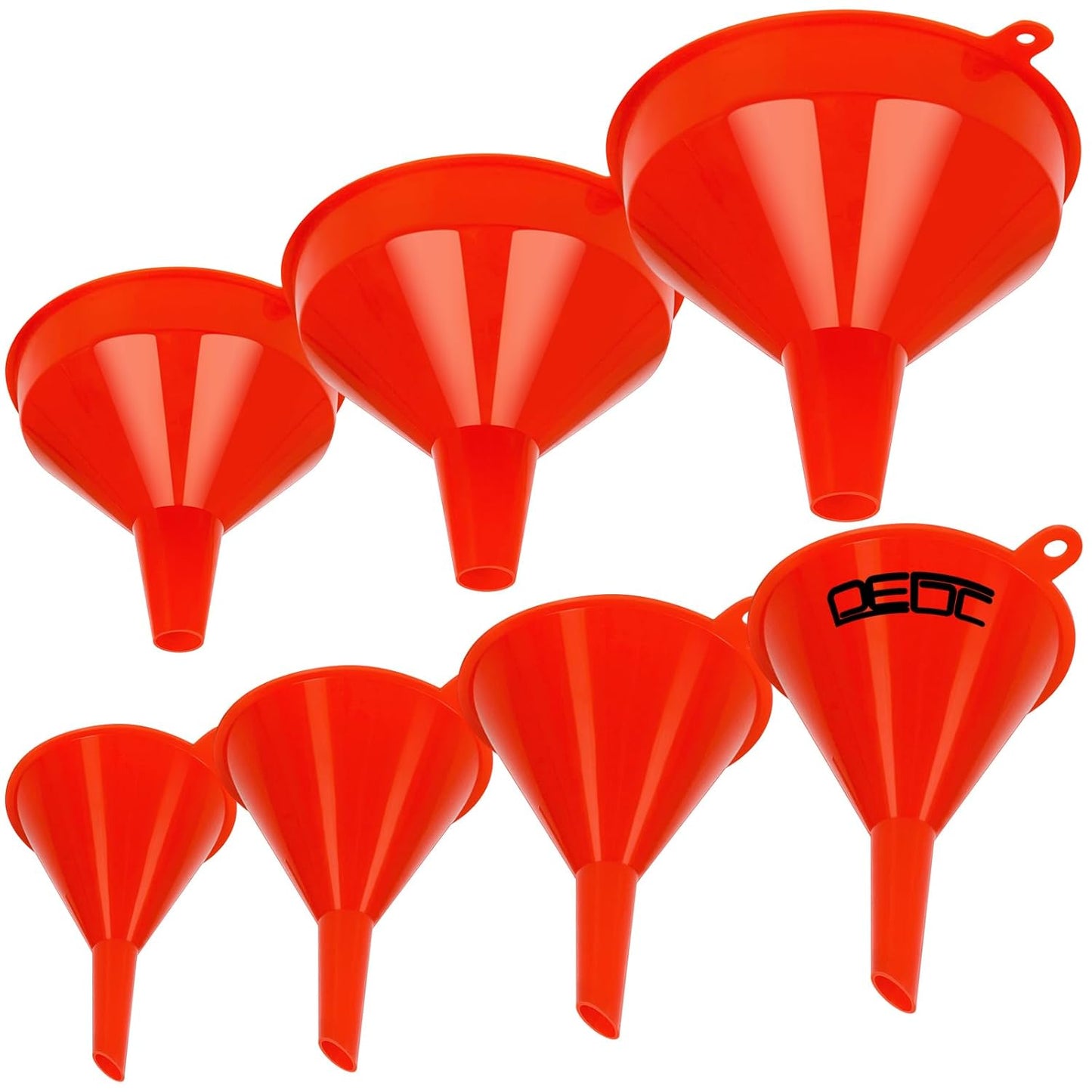 DEDC Oil Funnels Plastic Set for Car Automotive Kitchen Mini Small Large Red (7 PCS Oil Funnels)