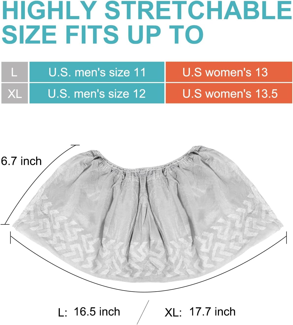 Shoe Covers Disposable 200 Pack (100 Pairs), Non-Woven Booties for Shoes, Durable Non-Slip Shoe Protectors for Indoors, Breathable Stretch Fit – L & XL Sizes, Black/Grey/Printed Options