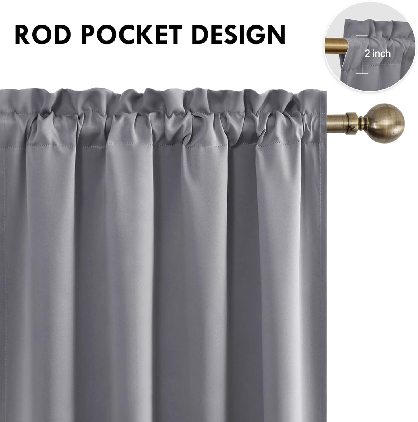 DWCN Blackout Curtains Room Darkening Thermal Insulated Bedroom Curtains Window Curtain Panels, 52 x 84 inches Long, Set of 2 Grey Rod Pocket Drapes