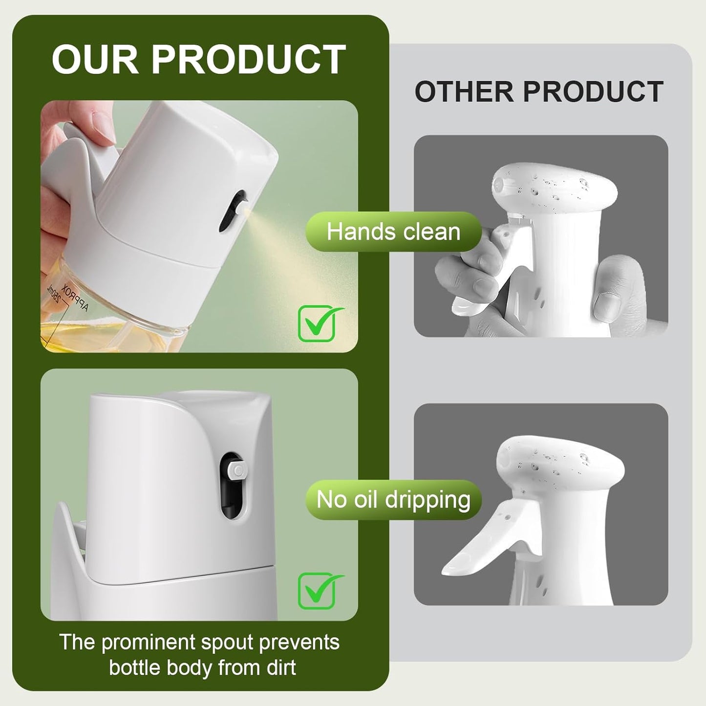 Ultrean Oil Sprayer for Cooking, 10oz/300ml Olive Oil Dispenser Bottle for Kitchen, Food-grade Glass Oil Bottle for Air Fryer, BBQ, Salad