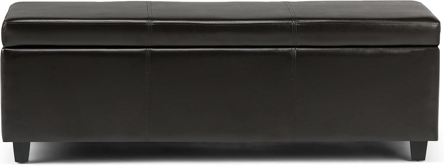 SIMPLIHOME Avalon 48 inch Wide Contemporary Rectangle Storage Ottoman Bench in Tanners Brown Vegan Faux Leather, Assembled, For the Living Room, Entryway and Family Room