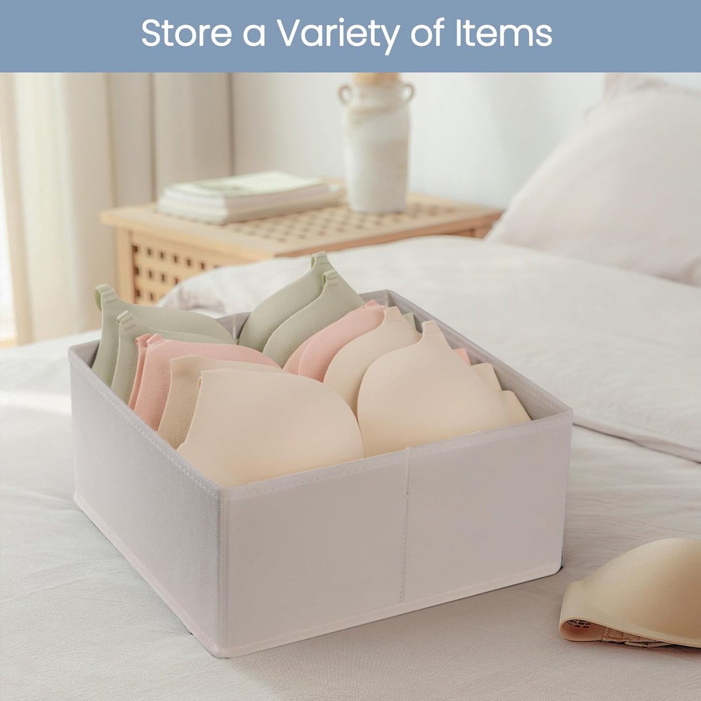 Criusia Drawer Organizer Clothes, 24 Pack Underwear Drawer Organizers, Foldable Closet Organizers and Storage Dresser Drawer Dividers Clothing Organizer for Clothes, Socks, Scarves, Bra, Ties (Beige)