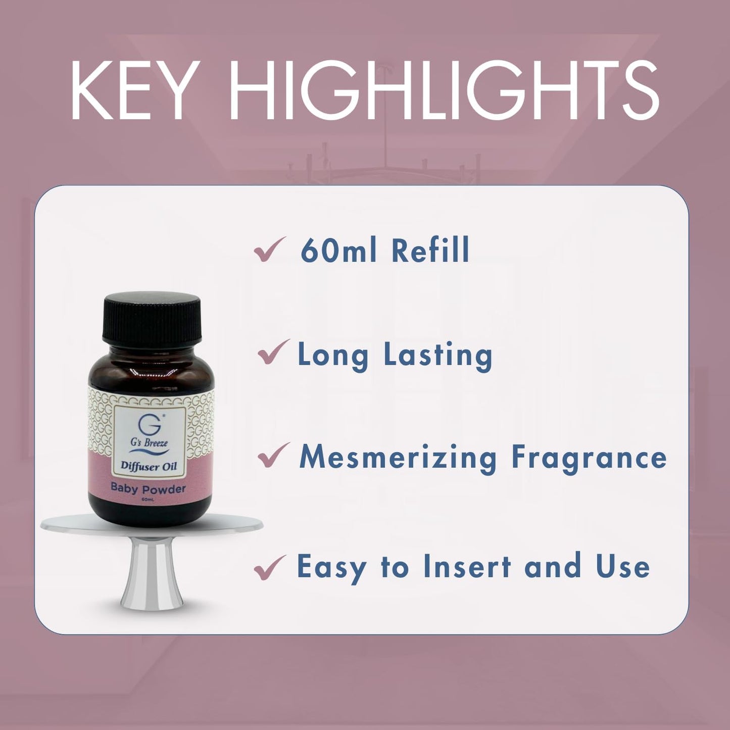 G's Breeze Baby Powder Diffuser Oil Refill - Soft & Soothing Fresh Baby Powder Scent - Ideal for Nurseries, Bedrooms, Living Rooms & More - Elevate Your Space with Comforting Aroma - 60 ML