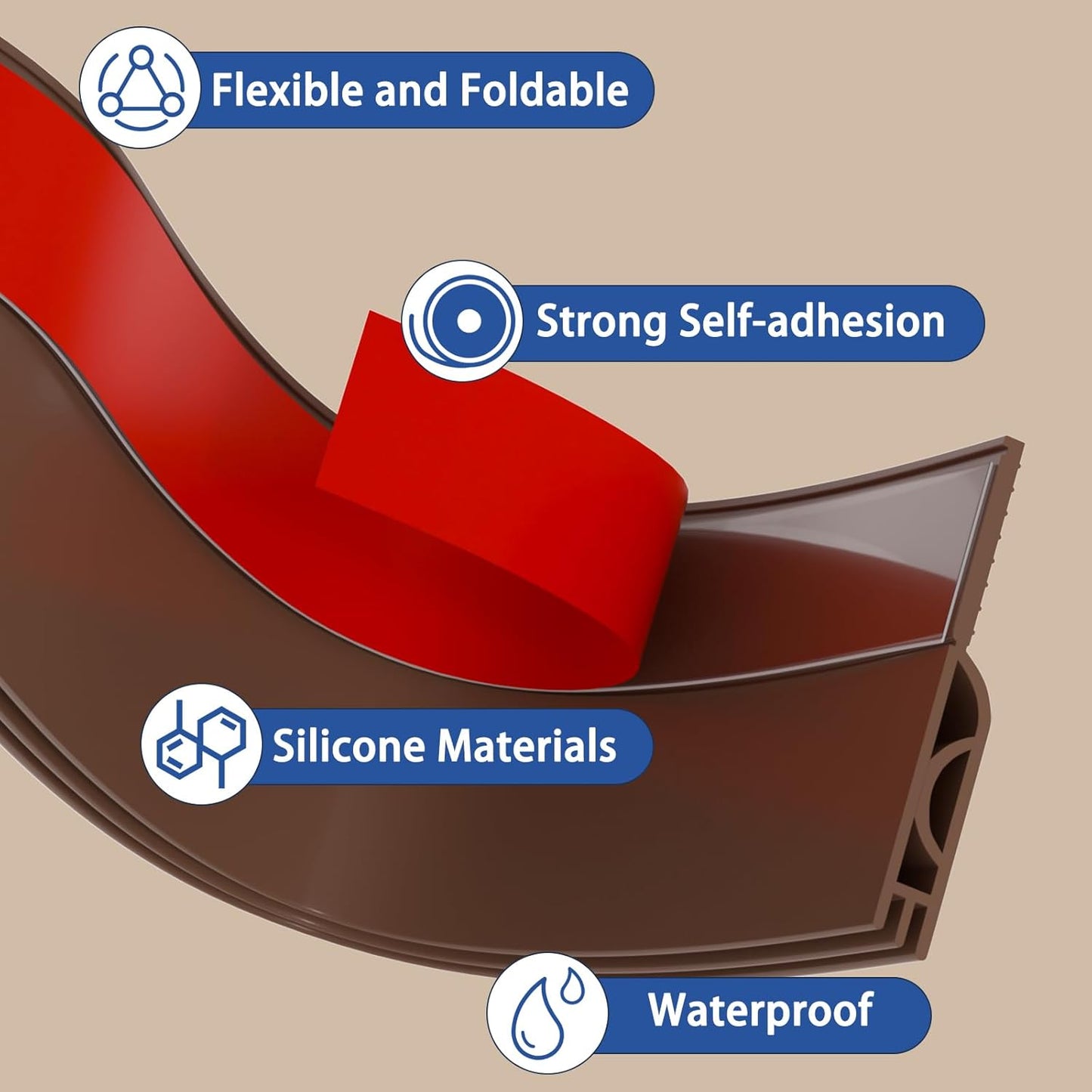 Under Door Draft Stopper, Self-Adhesive Door Sweep for Bottom of Door, Weather Stripping Doors Seal Soundproofing Insulation Strip, Doors Bottom Gap Blocker for Exterior/Interior (2M, Brown)